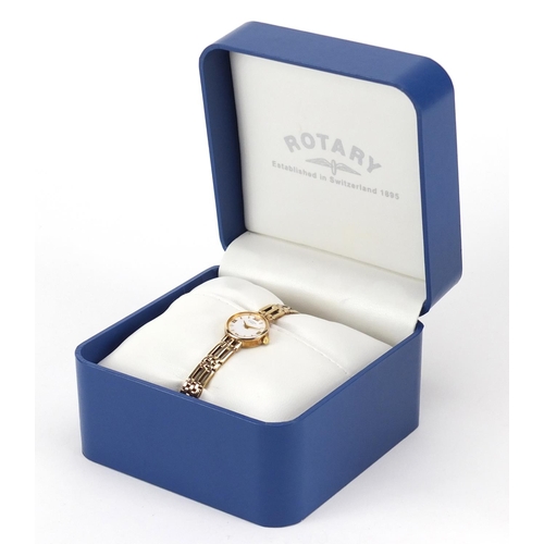 3022 - Ladies 9ct gold Rotary wristwatch with box, 1.6cm in diameter, approximate weight 16.0g