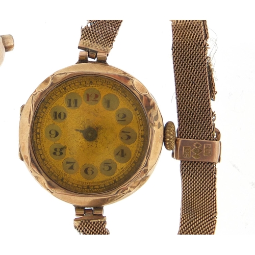 2929 - Ladies 9ct gold wristwatch with 9ct gold strap and an unmarked gold tie pin, approximate weight 20.8... 