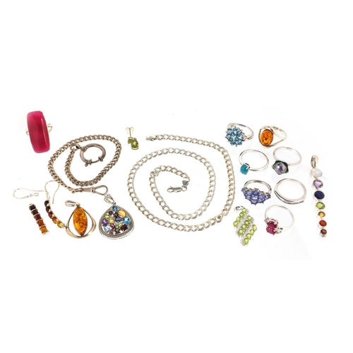 2910 - Mostly silver jewellery set with semi precious stones including rings, pendants and earrings, approx... 