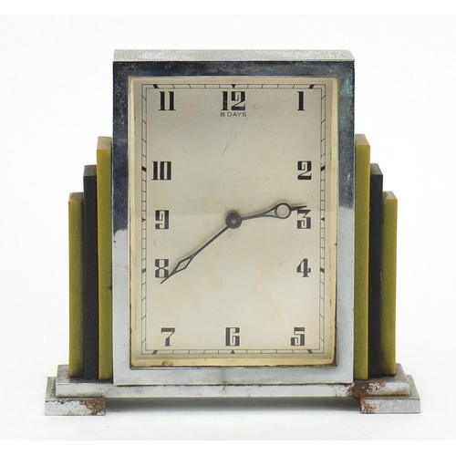 2353 - Art Deco eight day chrome mantel clock, with Arabic numerals, 15cm high