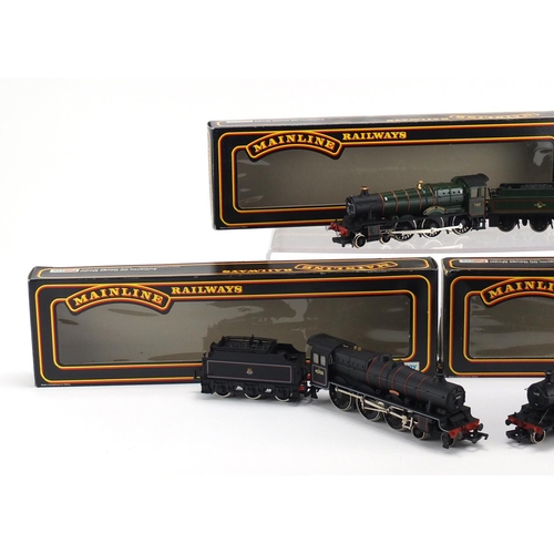 2637 - Three Mainline OO gauge locomotives with boxes, Manor class 4-6-0, 43XX Mogul and Jubilee class