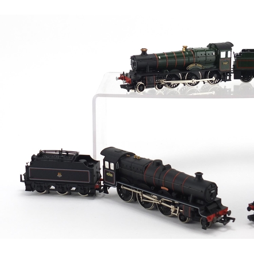 2637 - Three Mainline OO gauge locomotives with boxes, Manor class 4-6-0, 43XX Mogul and Jubilee class