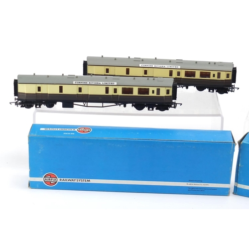 2642 - Airfix OO gauge model railway comprising three locomotives, Royal Scott, Royal Scots Fusilier and Ca... 