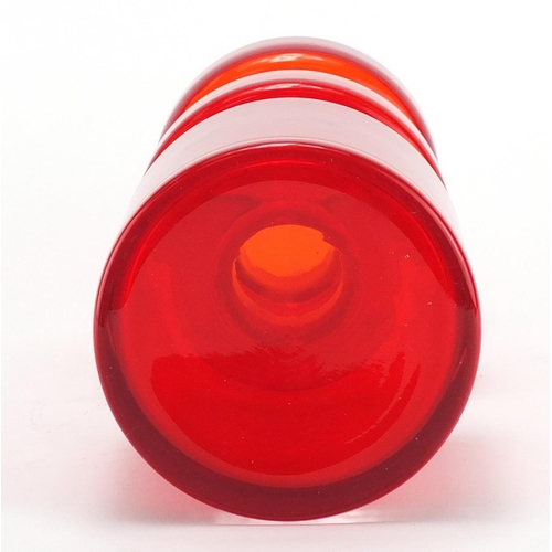 2274 - Finnish red glass Hooped vase by Riihimaki, 28cm high