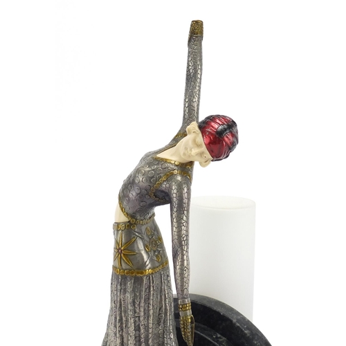 2202 - Art Deco style marble table light in the form of a female dancer, after Chiparus, 34cm high