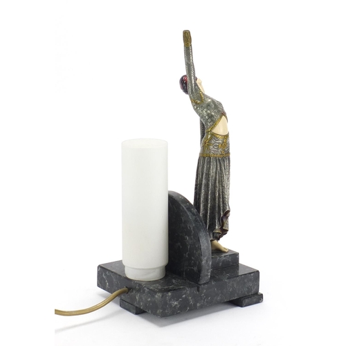 2202 - Art Deco style marble table light in the form of a female dancer, after Chiparus, 34cm high