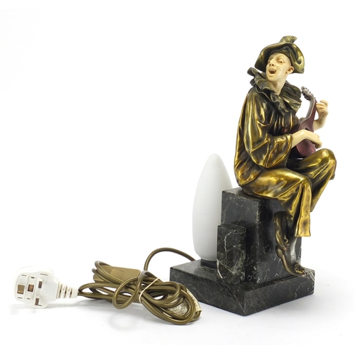 2219 - Art Deco style marble table lamp in the form of Periot playing a mandolin, 34cm high