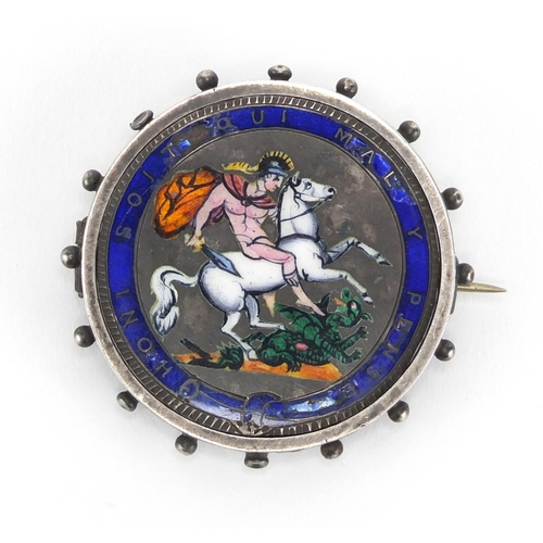 2806 - George III 1819 enamelled crown, housed in a swivel brooch mount