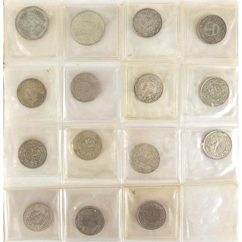 2810 - 19th century and later Swiss coinage arranged in an album, some silver including five franc, two fra... 