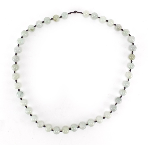 3060 - Chinese green jade bead necklace, 70cm in length, approximate weight 162.0g