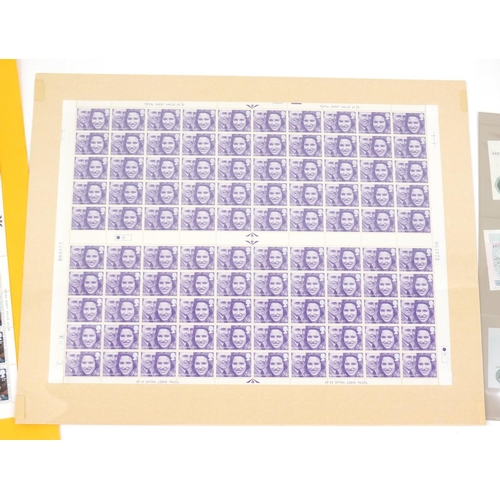 2826 - Three sheets of stamps and a group of banknotes including Bank of England ten pounds, five pounds an... 