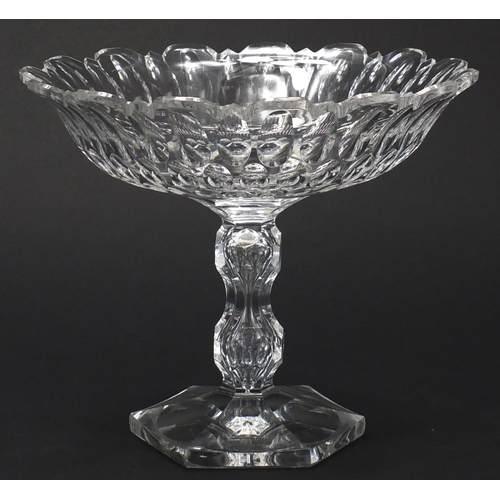 2436 - Cut glassware comprising a pedestal tazza with a set of six glasses and six others, the largest, 21.... 