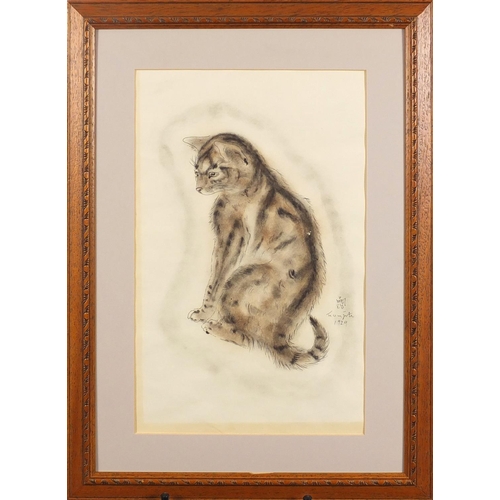 2108 - Attributed to Leonard Tsuguharu Foujita - Study of a seated cat, ink and watercolour, dated 1929, mo... 