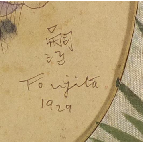 2104 - Attributed to Leonard Tsuguharu Foujita - Study of cats, two oval ink and watercolours, dated 1929, ... 