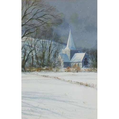 2165 - Paul Evans - Winter shadows, Alfriston, watercolour, mounted and framed, 31.5cm x 20cm