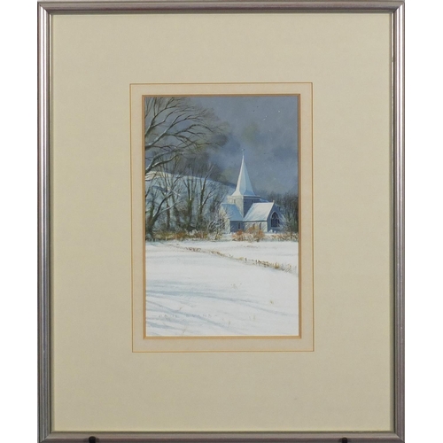 2165 - Paul Evans - Winter shadows, Alfriston, watercolour, mounted and framed, 31.5cm x 20cm