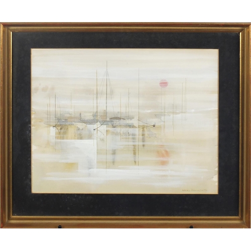 2371 - Gerald Parkinson - River Mist IV 1959, heightened watercolour, inscribed verso, mounted and framed, ... 