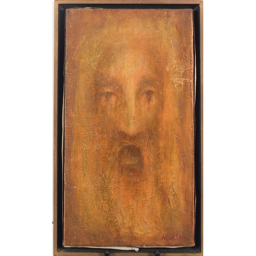 2367 - Warren Nontel - Fragment I, on canvas, inscribed labels verso, framed, 35cm x 19.5cm