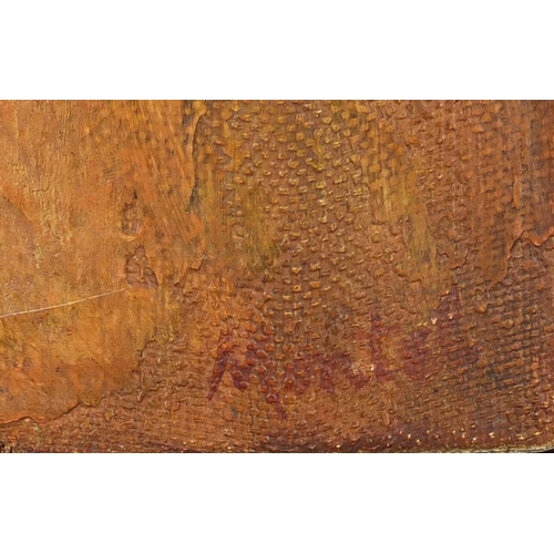 2367 - Warren Nontel - Fragment I, on canvas, inscribed labels verso, framed, 35cm x 19.5cm