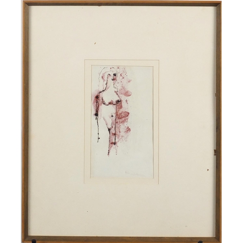 2317 - Pieter Van Der Westhuizen 1973 - Standing nude female, ink on paper, mounted and framed, 22.5cm x 12... 