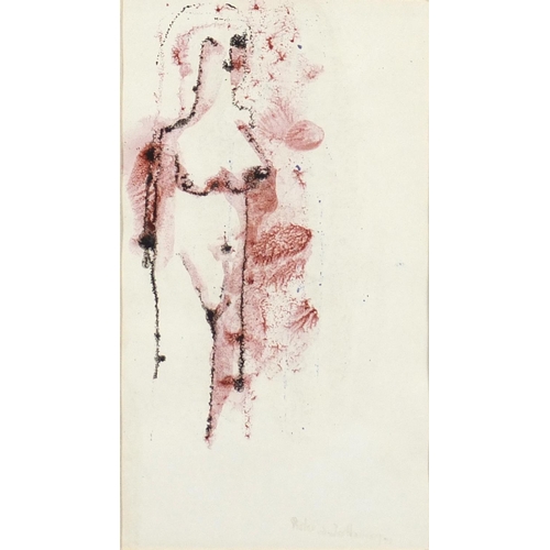 2317 - Pieter Van Der Westhuizen 1973 - Standing nude female, ink on paper, mounted and framed, 22.5cm x 12... 