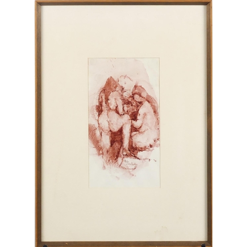2316 - Pieter Van Der Westhuizen 1973 - Three nude females, ink on paper, mounted and framed, 27.5cm x 15cm