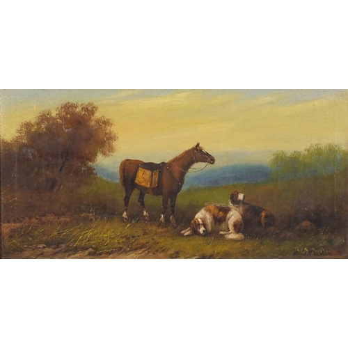 2375 - M Dickson - Horses and dogs in landscapes, pair of Victorian oil on canvases, mounted and framed, ea... 