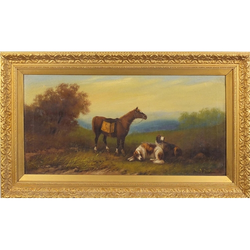 2375 - M Dickson - Horses and dogs in landscapes, pair of Victorian oil on canvases, mounted and framed, ea... 