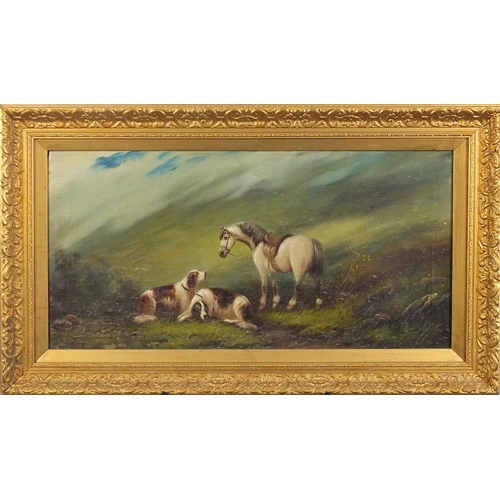 2375 - M Dickson - Horses and dogs in landscapes, pair of Victorian oil on canvases, mounted and framed, ea... 