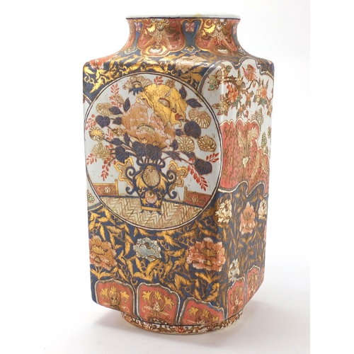 2435 - Chinese porcelain square section vase, hand painted in the Imari palette with birds of paradise and ... 