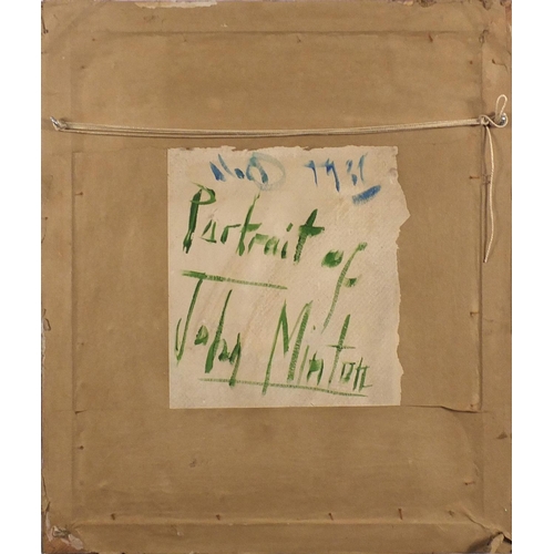 2538 - Top half portrait of John Minton, oil on canvas board, bearing a monogram W and inscription verso, f... 