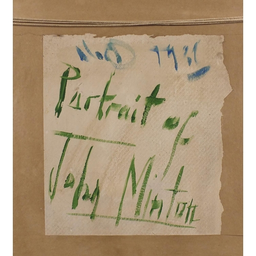 2538 - Top half portrait of John Minton, oil on canvas board, bearing a monogram W and inscription verso, f... 