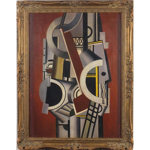 2449 - Abstract composition, geometric shapes, oil on board, bearing a monogram FL and inscriptions verso, ... 