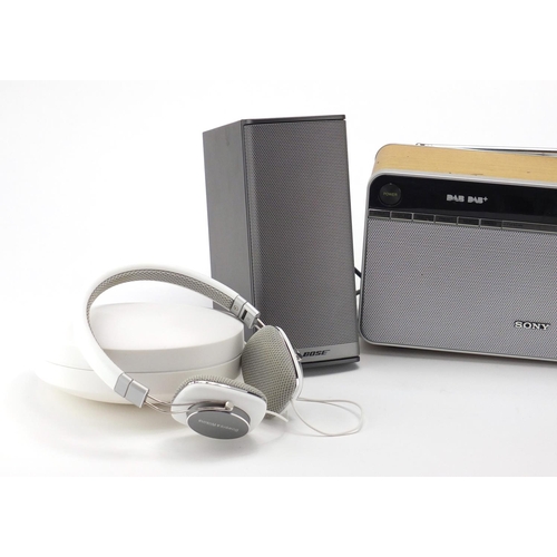 2313 - Pair of Bose series II speakers, pair of Bowers & Wilkins headphones and a Sony DAB radio