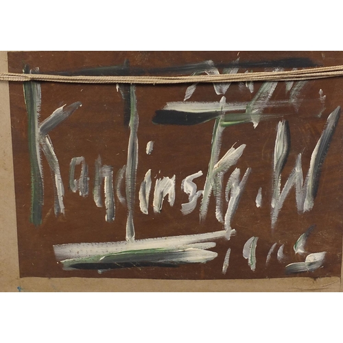 2492 - Abstract composition, oil on board, bearing a monogram CK and inscription verso, framed, 37cm x 29.5... 