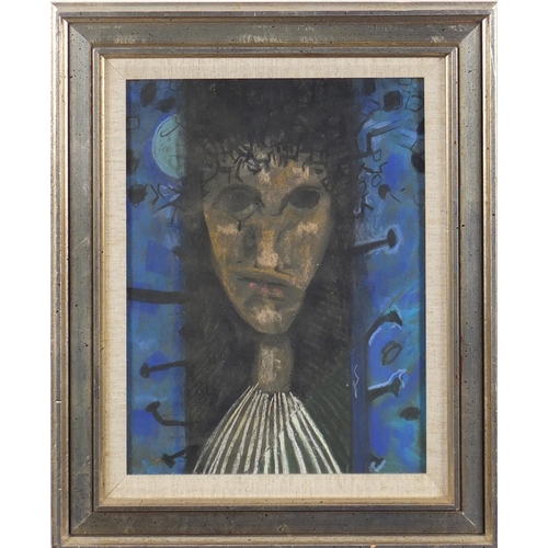 2579 - Surreal portrait of Christ, pastel on paper, mounted and framed, 32cm x 24cm