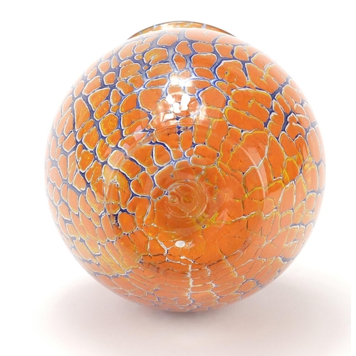 2383 - Large Dartington orange and blue glass vase, etched and impressed marks to the base, 30cm high