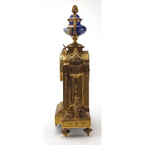 2262 - 19th century French ormolu eight day mantel clock striking on a bell, with Sèvres style panels and u... 
