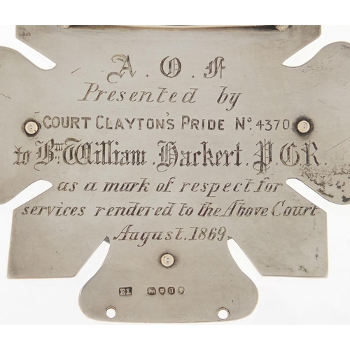 2776 - Victorian ancient order of foresters silver jewel, presented by Court Claytons Pride No.43702 Bro Wi... 