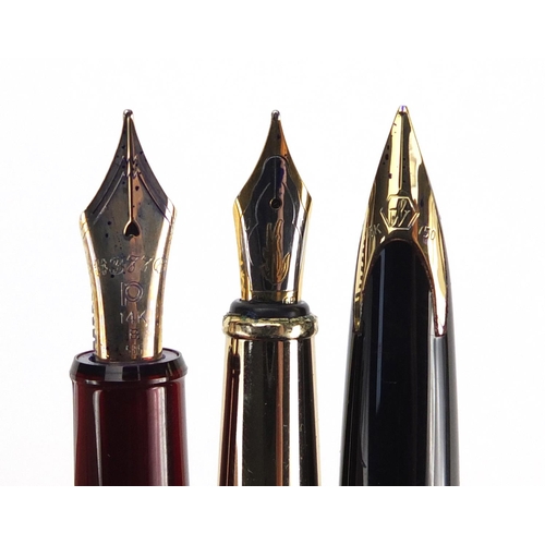 2720 - Three fountain pens including Platinum 3776 and Waterman's, both with gold nibs