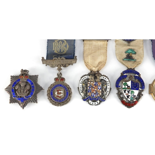 2777 - Nine Masonic and Royal Order of Buffaloes silver jewels, some with enamel and a St George's Batterse... 