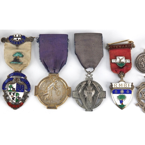 2777 - Nine Masonic and Royal Order of Buffaloes silver jewels, some with enamel and a St George's Batterse... 