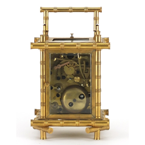 2201 - Aesthetic style gilt brass carriage alarm clock, with subsidiary dial and enamelled panels, housed i... 