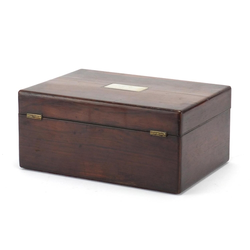 2305 - Victorian rosewood sewing box with mother of pearl inlay and fitted lift out interior, 11.5cm H x 25... 