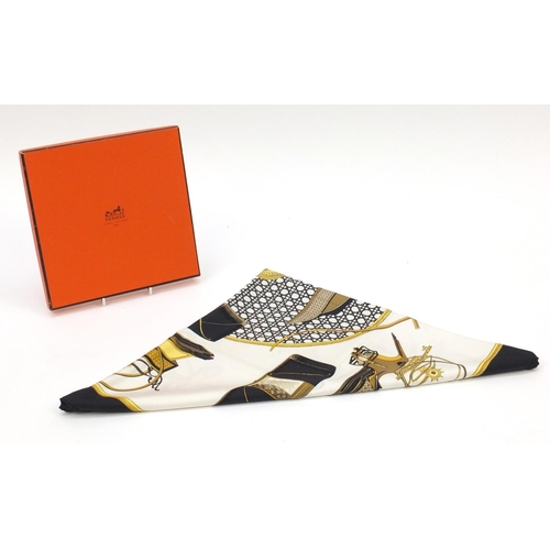 2708 - Hermes Les Voitures A Transformation silk scarf with box