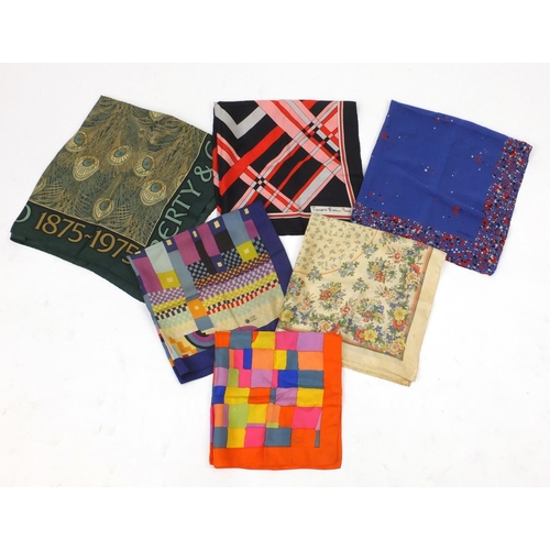 2711 - Five silk scarves comprising three Liberty, Givenchy and Francoise Guerin, the largest 88cm x 88cm
