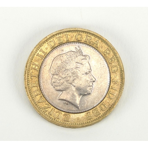 2804 - Elizabeth II 2001 two pound coin with error