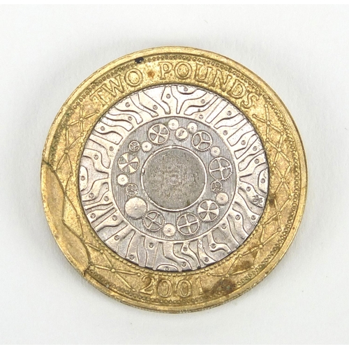2804 - Elizabeth II 2001 two pound coin with error