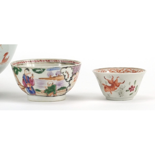 2477 - Four 18th century Chinese porcelain bowls including one hand painted with goldfish and an Imari patt... 