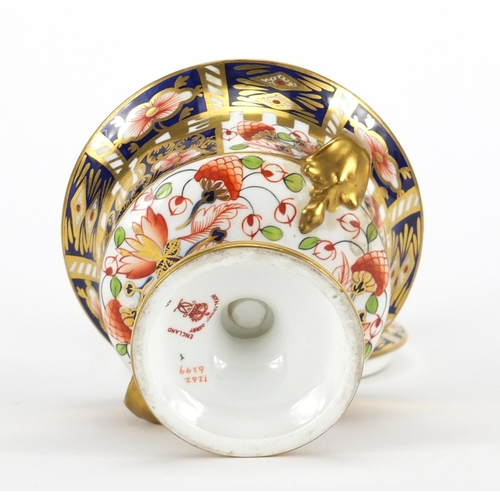 2553 - Royal Crown Derby Old Imari pedestal urn and cover with twin handles, 14cm high
